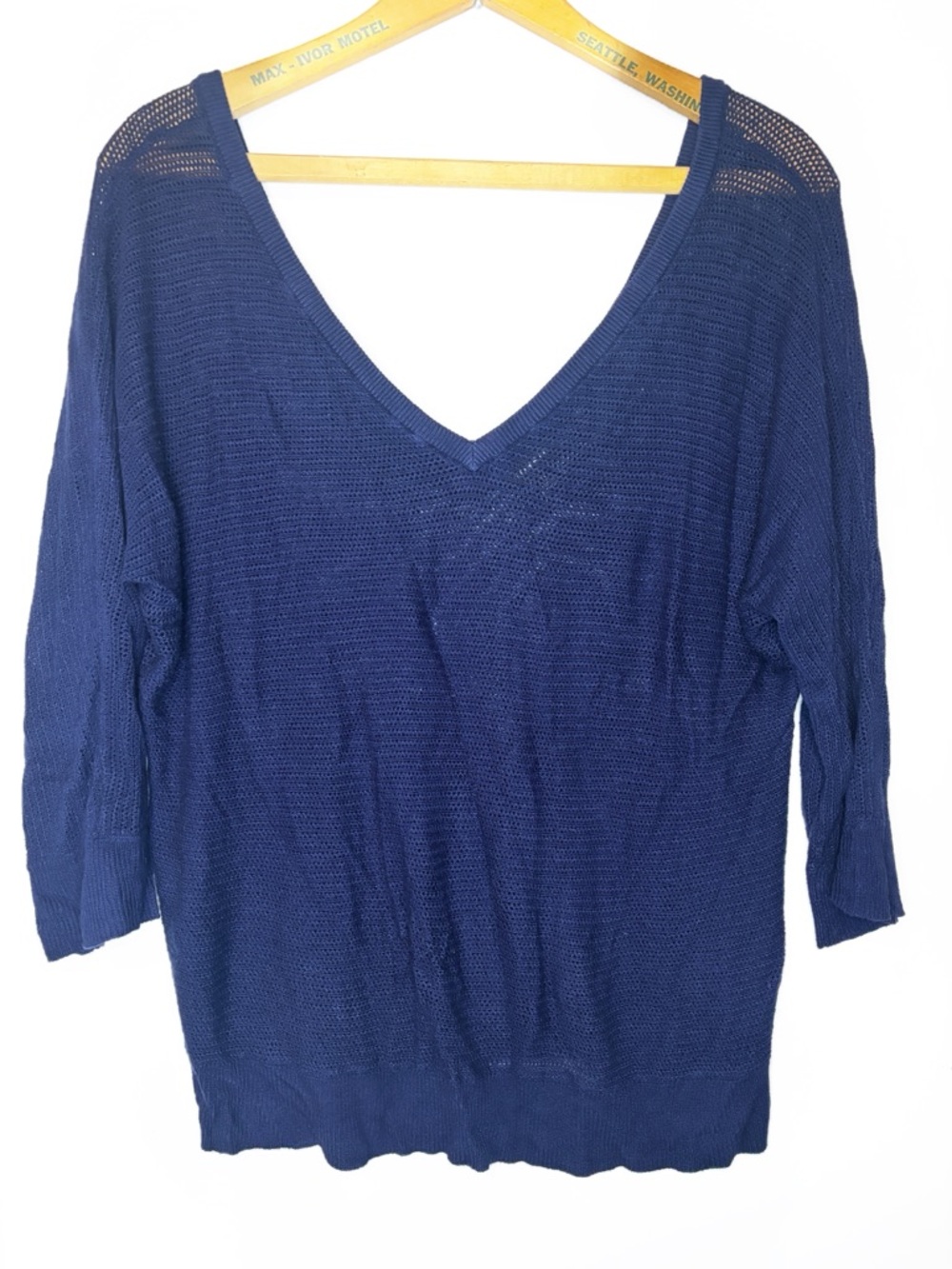 Torrid Deep Blue Wide Neck V‑Neck Lightweight Open-Knit Sweater -0-